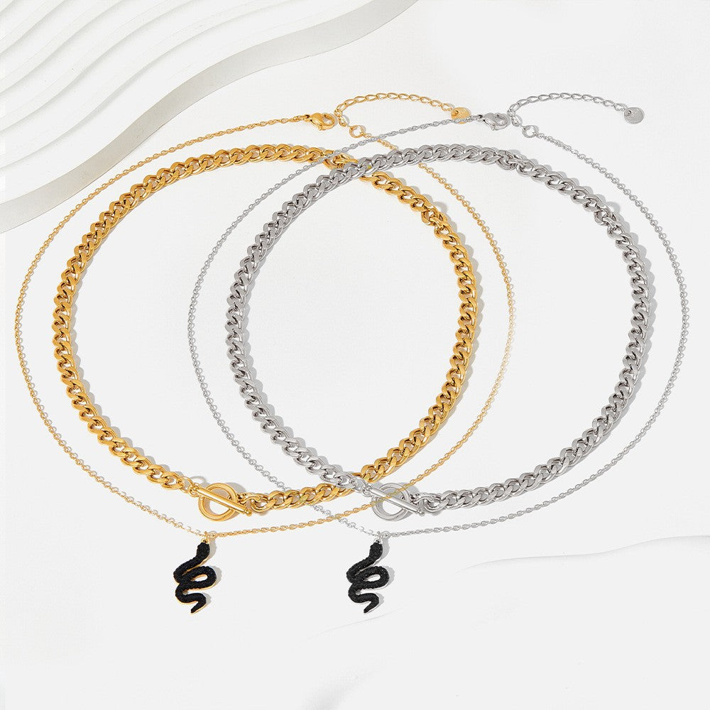 Collar de acero inoxidable con colgante de serpiente apilada doble al por mayor